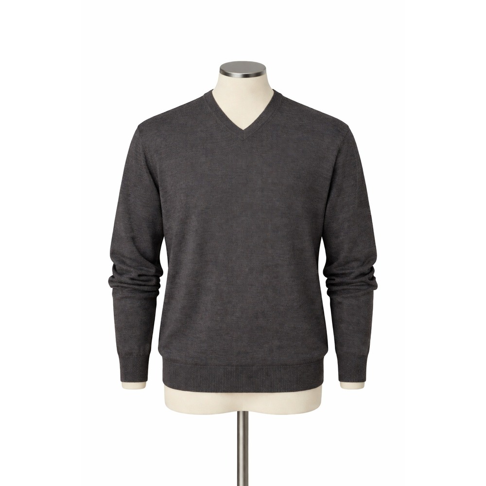 Turnbury Mens Charcoal Gray Extra Fine Merino Wool‎ V-Neck Sweater 2XT Tall